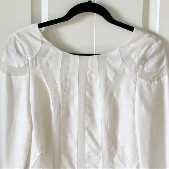 Finders Keepers Turning Tables Long Sleeve Deep V Back White Mini Dress - Picture 4 of 15